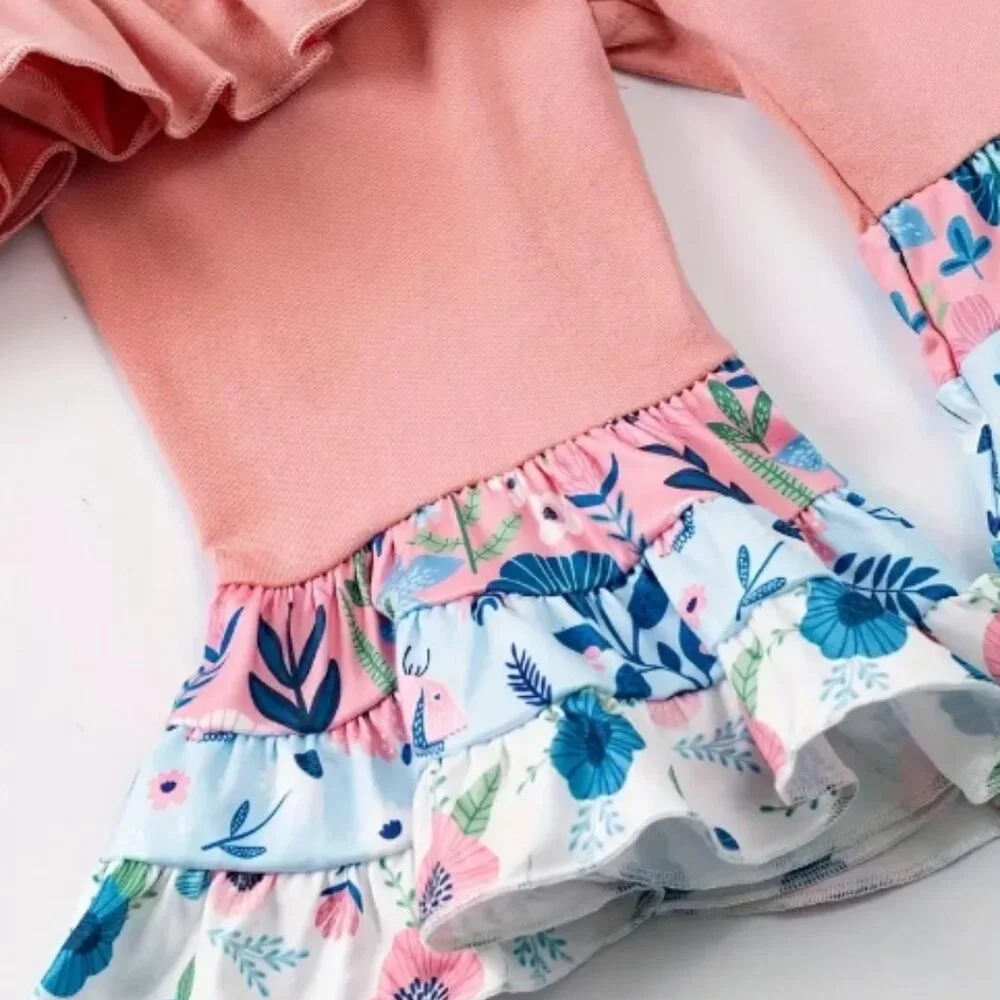 Boutique Floral Tunic Dress & Ruffle Shorts Girls Outfit Set
